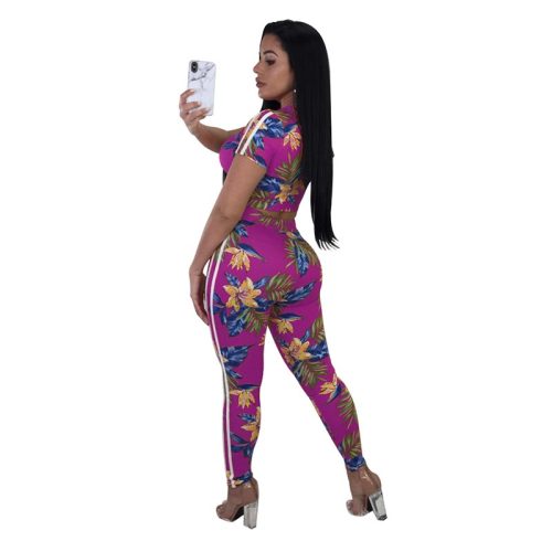 Casual Hooded Collar Floral Printed Two-Piece Pants Set