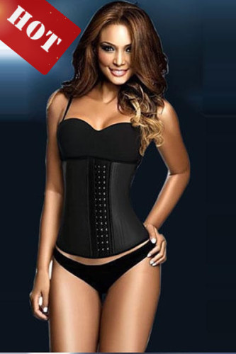 100% Latex Black Steel Boned Corset L42625