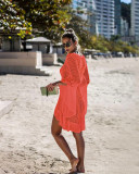 Hollow Out Knit Flared Sleeve Beach Blouse
