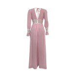 Stylish V Neck Patchwork Floor Length Dress