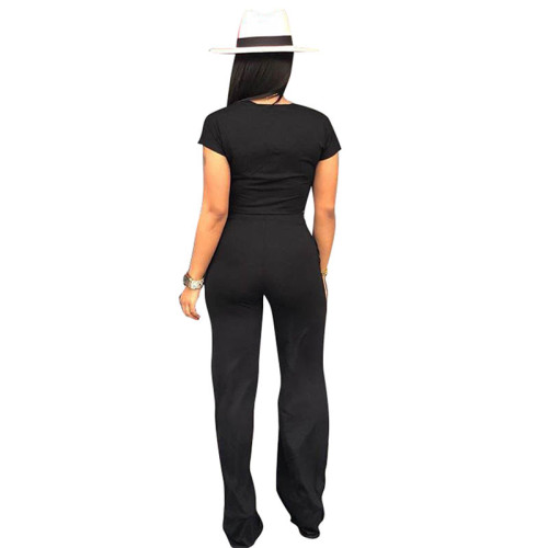 Casual Soild Color Crop Top and Flared Pants