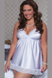 Plus Size Satin and Lace Babydoll Set White 2316-4