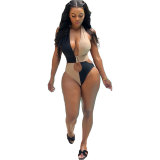 Sexy Backless Stitching Romper