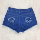 Embroidered Sexy High Waist Washed Denim Shorts