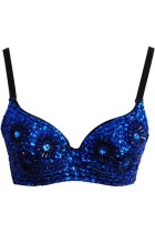 Floral Studded Bead and Sequin Bra Top Blue L3223-1
