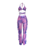 Casual Printed Mesh Two-piece Set with Panties
