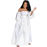 Off Shoulder Lantern Sleeve Wide Maxi Dress