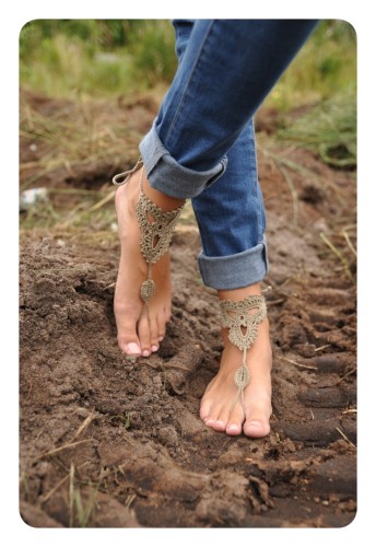 Khaki Triangle Floral Crochet Barefoot Sandals L98001-5
