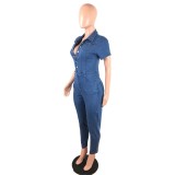 Casual Buttons Design Denim One-piece Jumpsuit