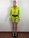 Casual Zipper Stripe Stitching Sport Shorts Set