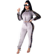 Sequins Velvet Hoody Two Pieces Set