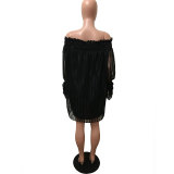 Boogie Nights Off Shoulder Dress - Black