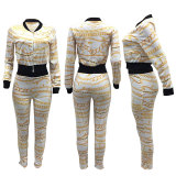 Chain Print Zipper Bodycon Two Piece Set