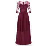 V-neck Lace Embroidered Flower Bridesmaid Dress