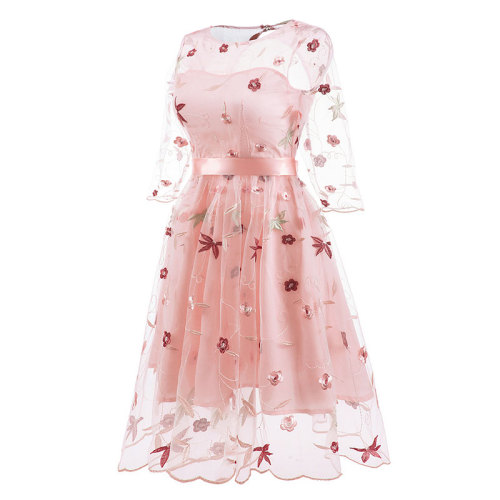 Women's Round Neck Lace Embroidered Sleeve Wedding Dress