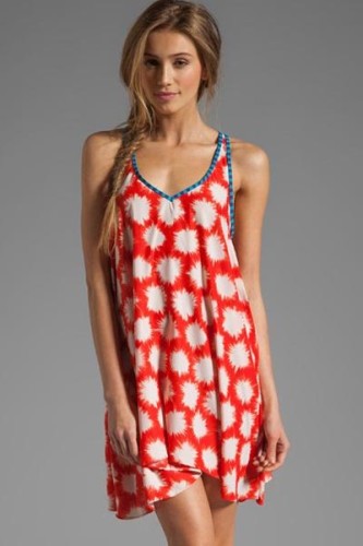 Orange Sparks Print Cover-ups Beach Dress L3778-1
