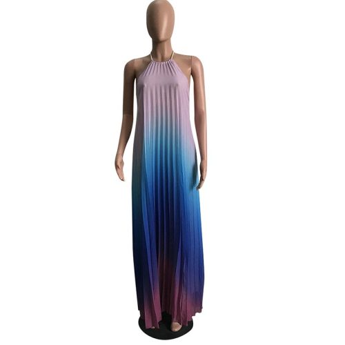 Ombre Halter Pleated Dress
