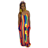 Spaghetti Strap Multi Color Maxi Dress