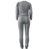Cute Women Peacock Sequined 2 Piece Jogger Pants Set