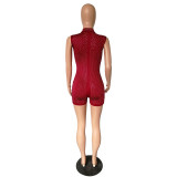 Casual Sleeveless Hot Brick Romper