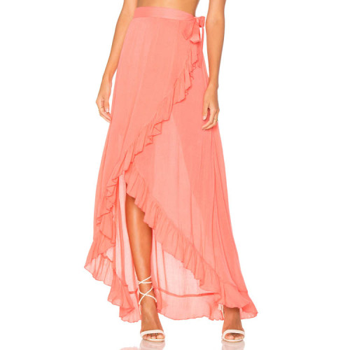 Women's Printed Side Slit Sheer Chiffon Maxi Skirt 575-3