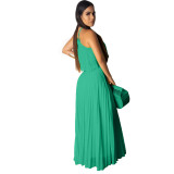 Casual Pleated Straps Crop Top and Skirts Set