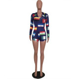 Flags Printed Blue Fitness Rompers