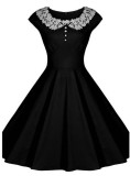 Vintage Peter Pan Collar Long Sleeve Lace Spliced Dress L36059-3