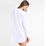 White Long Sleeve Pockets Solid Beach Blouse