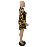 Casual Irregular Printed Buttons Design Mini Dress
