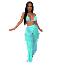 Casual Printed Mesh Two-piece Set with Panties