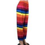 Rainbow Striped Printed Loose Multicolor Pants (Batch Print)