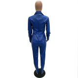 PU Leather Cardigan Sports Set
