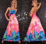 Floral Print Strapless Hot Pink Maxi Boho Hippie L5059-2