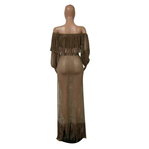 Sexy Hollow-out Tassel Design Two-piece Skirt Set (Cover-up)