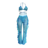 Casual Printed Mesh Two-piece Set with Panties