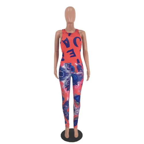 Casual Printed Sleeveless Two Piece Set