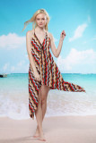 Halter Hilo Hem Beach Cover-up Coffee and Red L3748-2