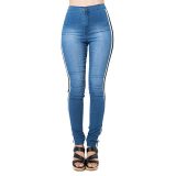 Bleach Wash Side Stripe High Quality Jeans