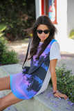 Casual Summer Tropical Landscape Palm Print Loose Short Sleeve D