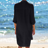 Black Crinkle Twill Beach Shirt