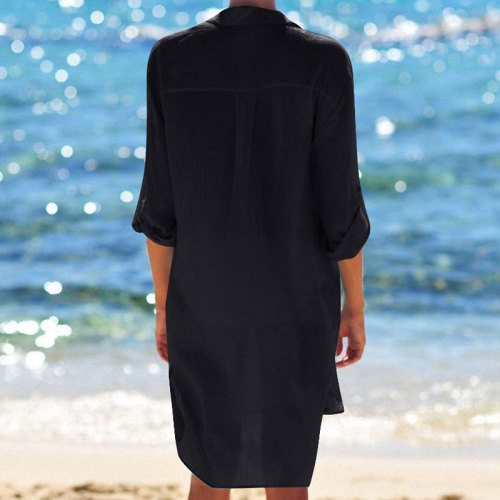 Black Crinkle Twill Beach Shirt