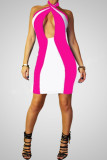 Pink /White Low V Cut Bare Back Bodysuit L2751-3