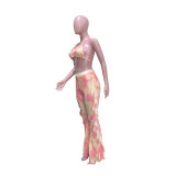 Casual Printed Mesh Two-piece Set with Panties