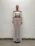 Sexy Hollow-out Tassel Design Two-piece Skirt Set (Cover-up)