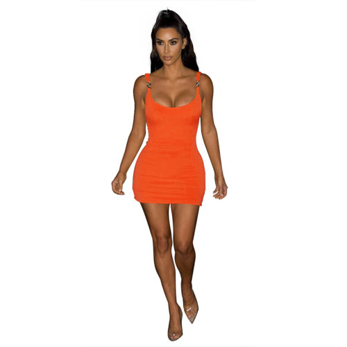 Sexy Metal Buckle Sling Mini Dress