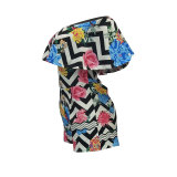 Off Shoulder Wavy Flower Rompers With Ruffles