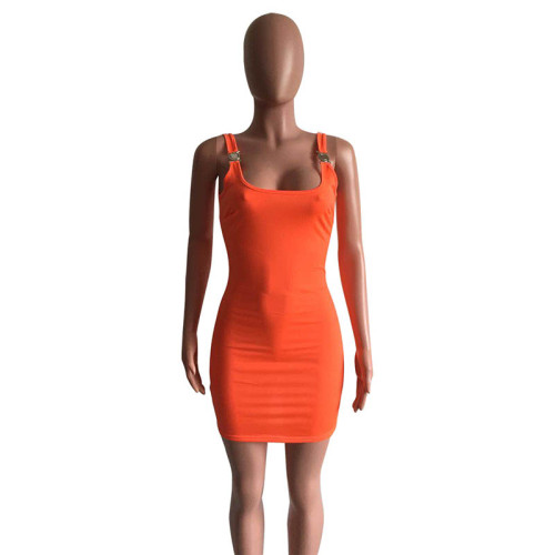 Sexy Metal Buckle Sling Mini Dress