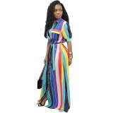 Belted Stripe Maxi Dress