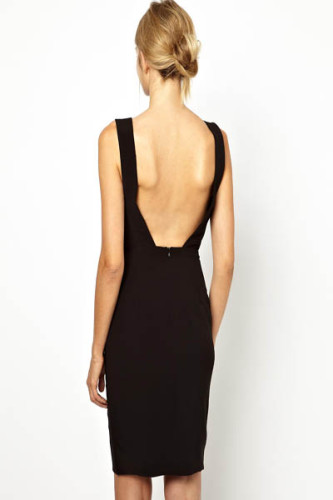 Solace London Conquest Deep V Neck Backless Zipper Pencil Dress